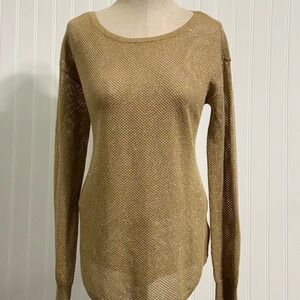 Michael Kors Gold Metallic Open Knit Siren Office Sweater Small Shimmer